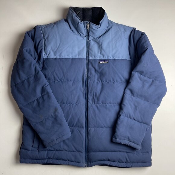Patagonia Bivy Goose Down Jacket Quilted Puffer Mens XXL Blue  Stained, read - Picture 1 of 16